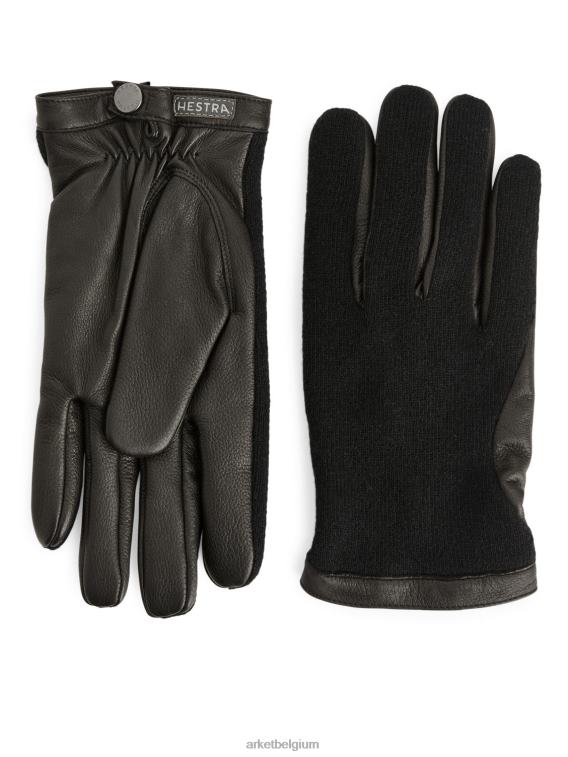 ARKET accessoires 0DXJP1318 zwart Hestra leren wollen tricot handschoenen Heren
