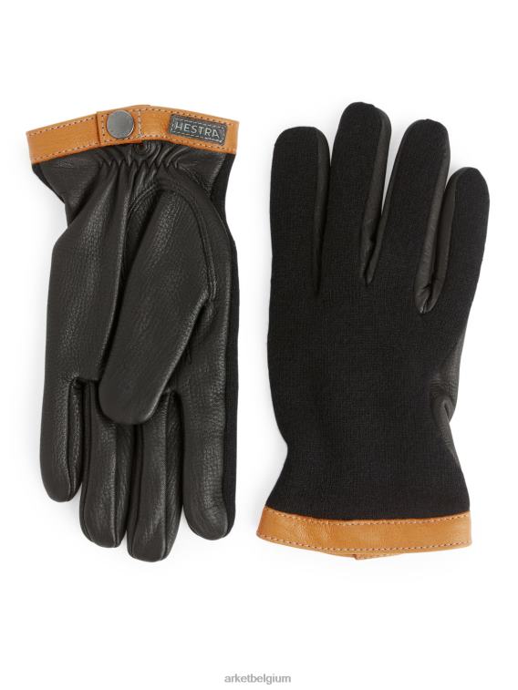 ARKET accessoires 0DXJP1323 zwart/beige hestra hertenleren wollen tricot handschoenen Heren