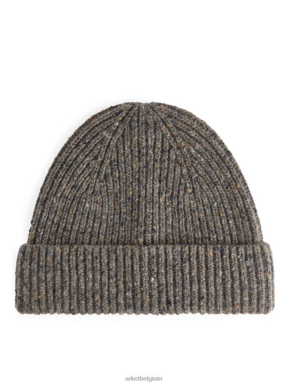 ARKET accessoires 0DXJP1309 bruin/nep ribgebreide wollen muts Heren