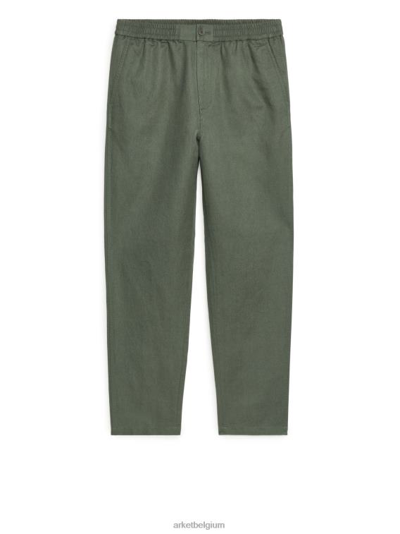 ARKET kleding 0DXJP1052 kaki groen linnen broek met trekkoord Heren