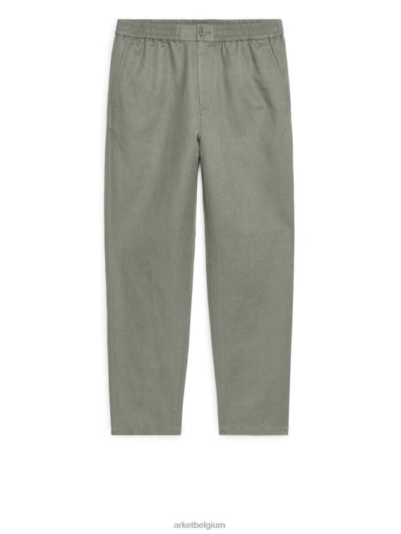 ARKET kleding 0DXJP1056 kaki groen linnen broek met trekkoord Heren