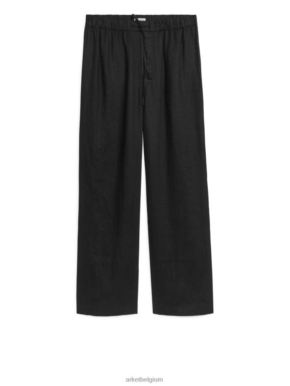 ARKET kleding 0DXJP1058 zwart linnen broek met trekkoord Heren