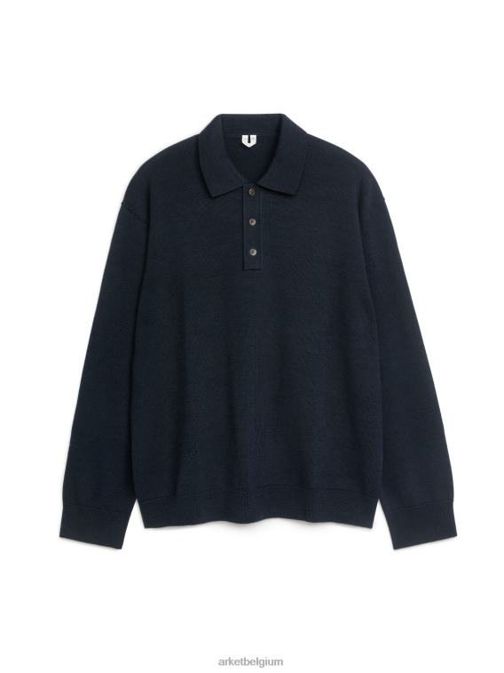 ARKET kleding 0DXJP1049 donkerblauw merinopoloshirt met lange mouwen Heren