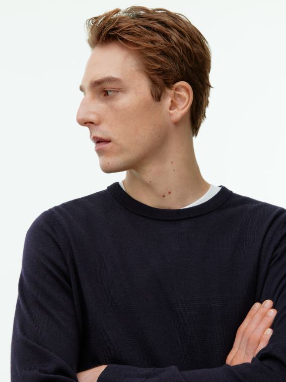 ARKET kleding 0DXJP1195 donkerblauw fijngebreide merino trui Heren