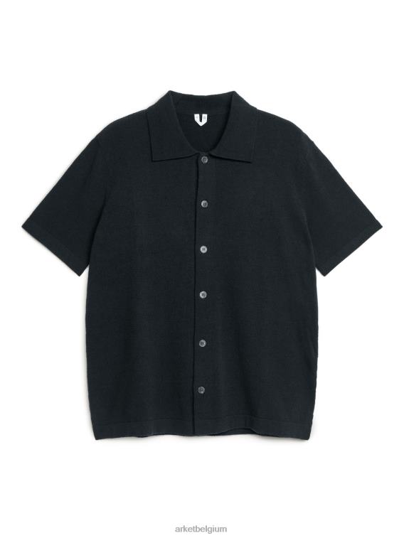 ARKET kleding 0DXJP949 zwart gebreid overhemd met korte mouwen Heren