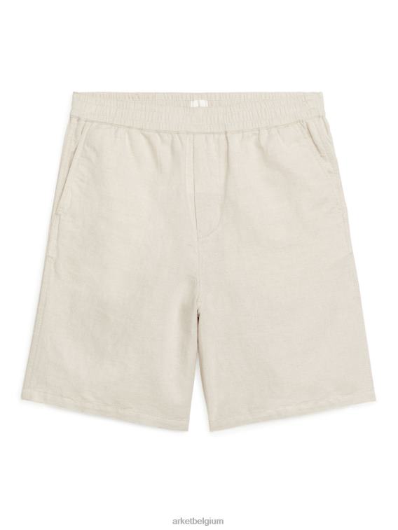 ARKET kleding 0DXJP1118 licht beige korte broek van katoen en linnen met trekkoord Heren