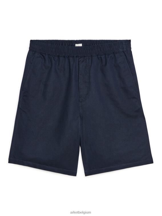 ARKET kleding 0DXJP1119 donkerblauw korte broek van katoen en linnen met trekkoord Heren