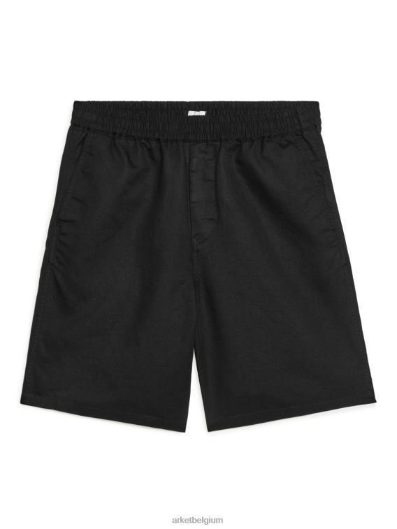 ARKET kleding 0DXJP1121 zwart korte broek van katoen en linnen met trekkoord Heren