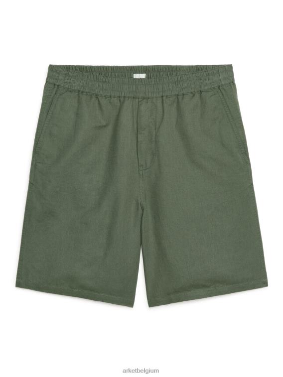 ARKET kleding 0DXJP1122 kaki groen korte broek van katoen en linnen met trekkoord Heren