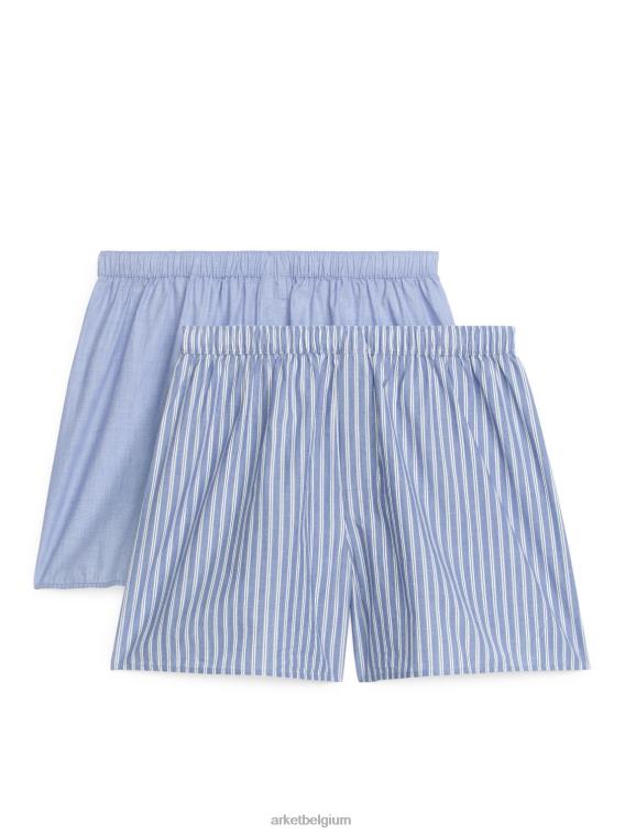 ARKET kleding 0DXJP1228 blauw gestreept Boxershorts van geweven katoen, set van 2 Heren