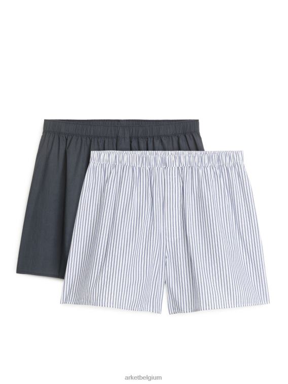 ARKET kleding 0DXJP1232 donkerblauw/gestreept Boxershorts van geweven katoen, set van 2 Heren