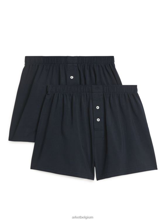 ARKET kleding 0DXJP1233 donkerblauw Boxershorts van pimakatoenjersey, set van 2 Heren