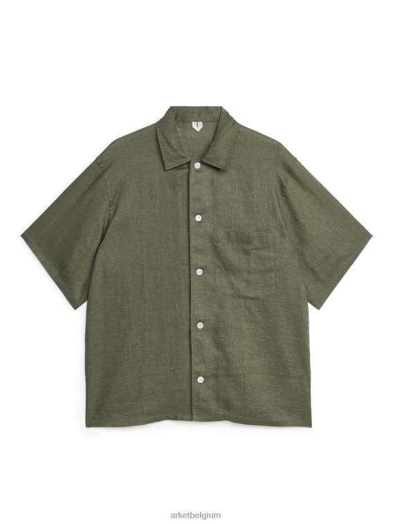 ARKET kleding 0DXJP924 kaki groen linnen resortoverhemd Heren
