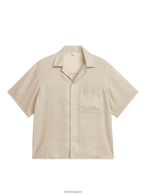 ARKET kleding 0DXJP925 beige linnen resortoverhemd Heren