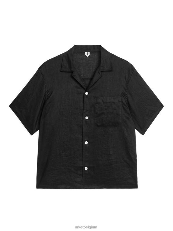 ARKET kleding 0DXJP926 zwart linnen resortoverhemd Heren