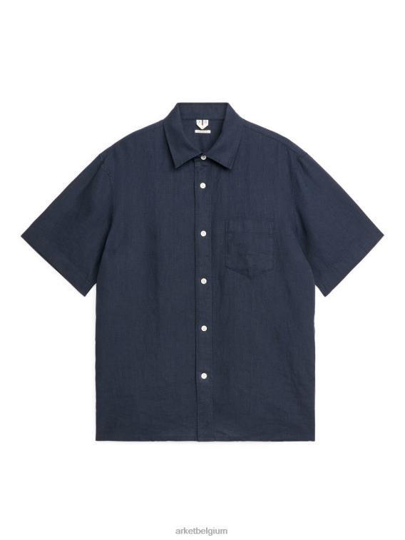 ARKET kleding 0DXJP931 donkerblauw linnen overhemd met korte mouwen Heren