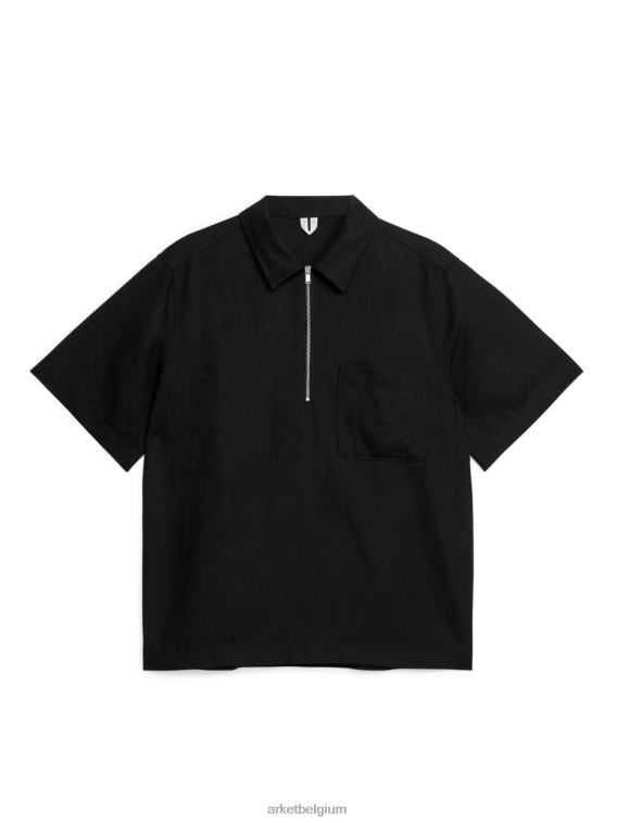 ARKET kleding 0DXJP935 zwart Shirt met korte mouwen en halve rits Heren