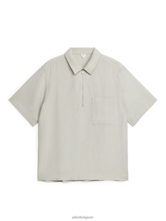 ARKET kleding 0DXJP936 zand Shirt met korte mouwen en halve rits Heren