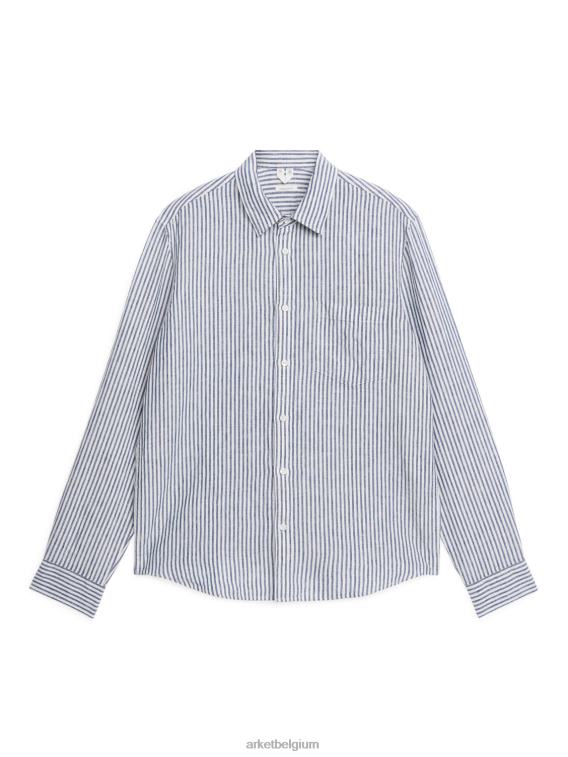 ARKET kleding 0DXJP940 blauw Wit linnen overhemd met normale pasvorm Heren