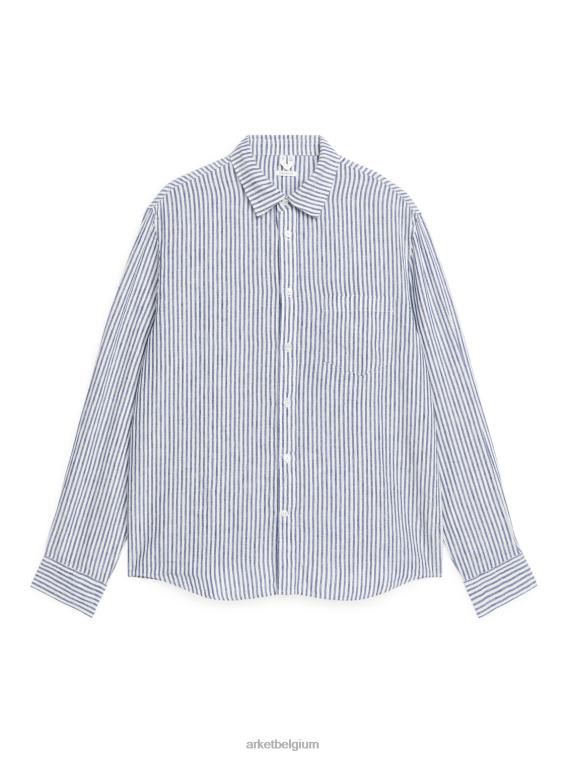 ARKET kleding 0DXJP940 blauw Wit linnen overhemd met normale pasvorm Heren