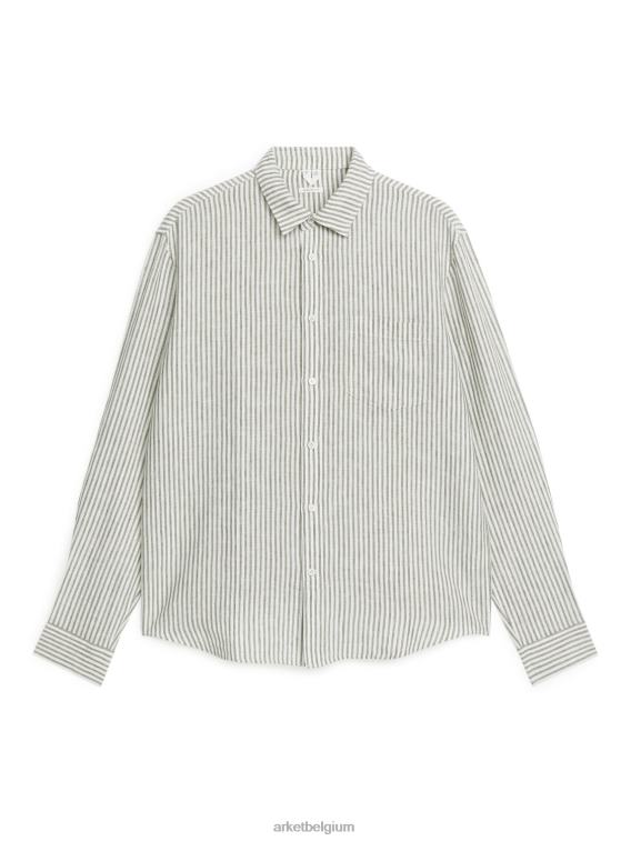 ARKET kleding 0DXJP942 kakigroen/wit linnen overhemd met normale pasvorm Heren
