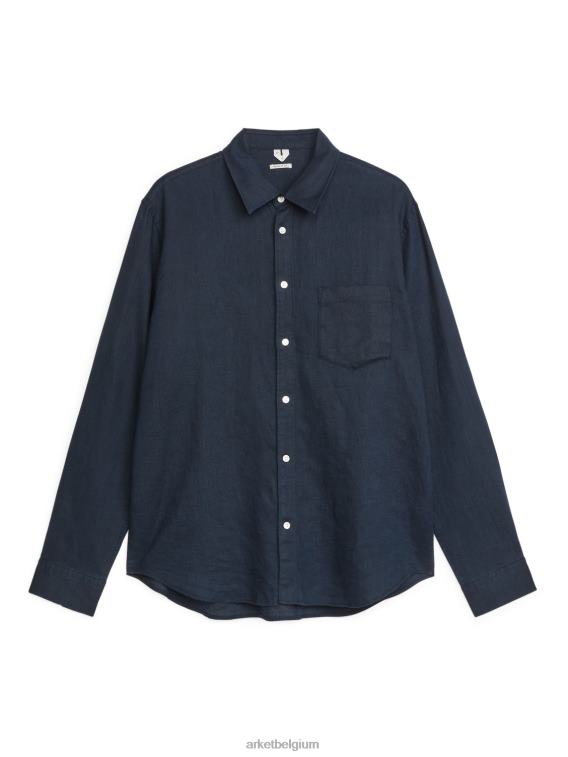 ARKET kleding 0DXJP944 donkerblauw linnen overhemd met normale pasvorm Heren