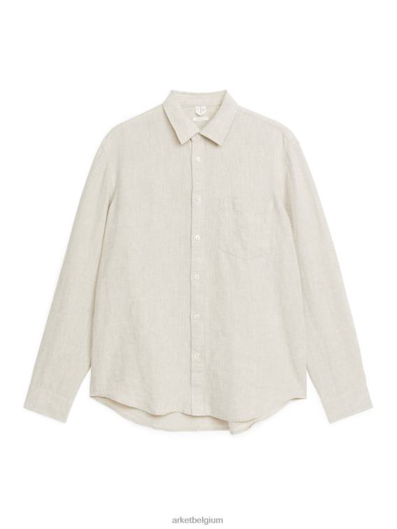 ARKET kleding 0DXJP946 beige linnen overhemd met normale pasvorm Heren