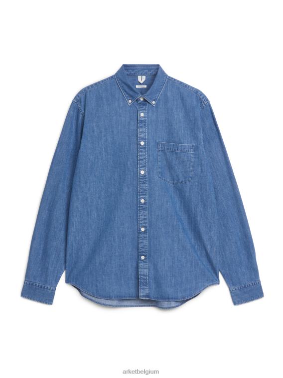 ARKET kleding 0DXJP959 blauw chambray overhemd met knoopsluiting Heren