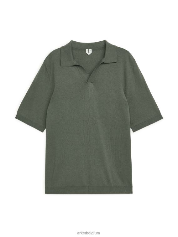 ARKET kleding 0DXJP984 kaki groen katoenen linnen poloshirt Heren