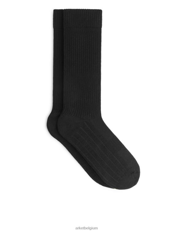 ARKET kleding 0DXJP1216 zwart geribbelde sportsokken set van 2 Heren
