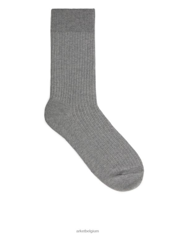 ARKET kleding 0DXJP1243 grijs gemêleerd supima katoenen ribsokken Heren