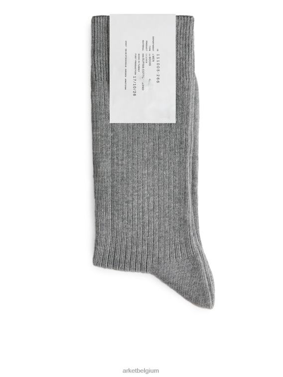 ARKET kleding 0DXJP1243 grijs gemêleerd supima katoenen ribsokken Heren