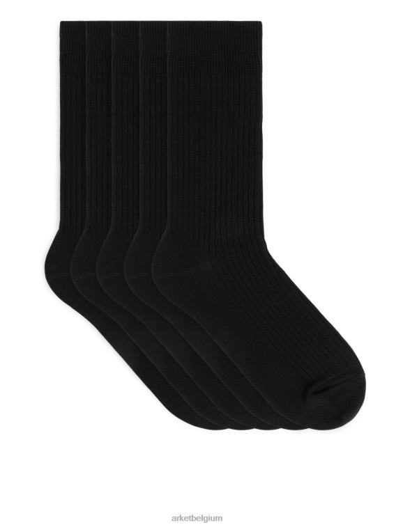 ARKET kleding 0DXJP1248 zwart supima katoenen ribsokken 5 paar Heren