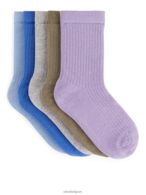 ARKET kleding 0DXJP1603 blauw/lila/kaki/grijs ribgebreide sokken Heren