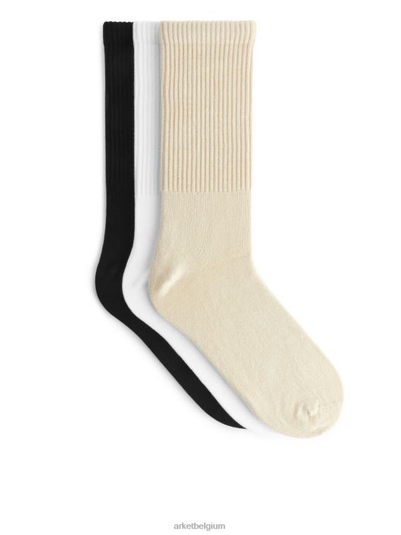 ARKET kleding 0DXJP568 beige/wit/zwart sportieve katoenen sokken set van 3 Heren