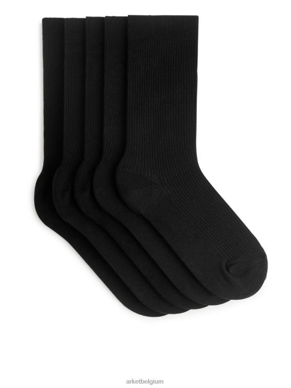 ARKET kleding 0DXJP569 zwart katoenen ribsokken set van 5 Heren