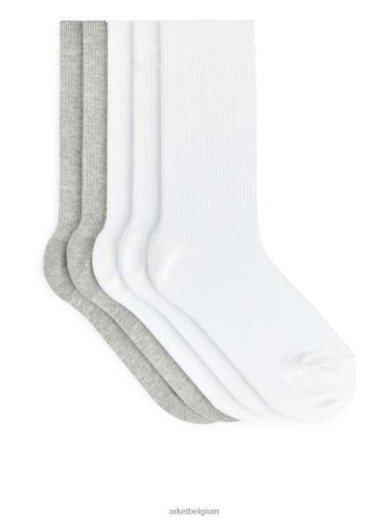 ARKET kleding 0DXJP571 wit grijs katoenen ribsokken set van 5 Heren
