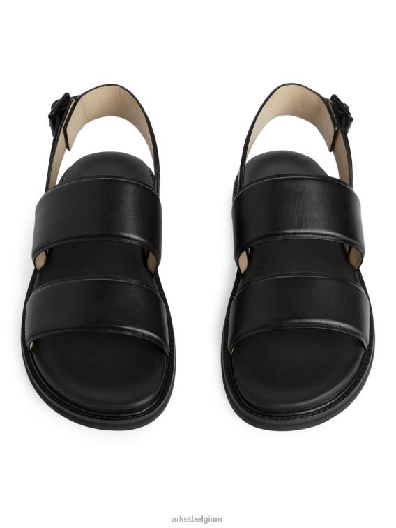 ARKET schoenen 0DXJP1271 zwart Leren sandalen met gesp Heren