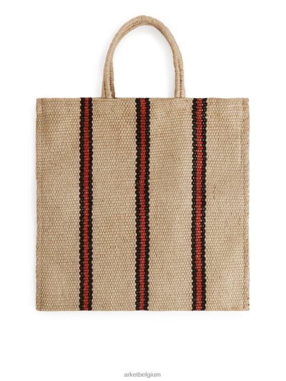 ARKET huishoudartikelen 0DXJP1356 beige/rood schildpadzakken gestreepte draagtas unisex