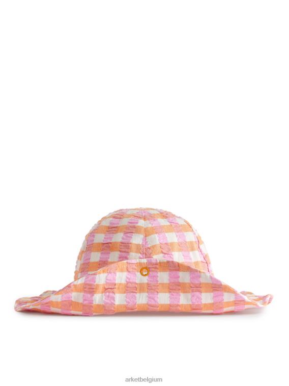 ARKET accessoires 0DXJP1636 oranje/ruit seersucker zonnehoed kinderen