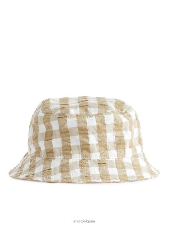 ARKET accessoires 0DXJP1691 beige/wit seersucker vissershoedje kinderen