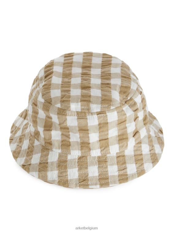 ARKET accessoires 0DXJP1691 beige/wit seersucker vissershoedje kinderen