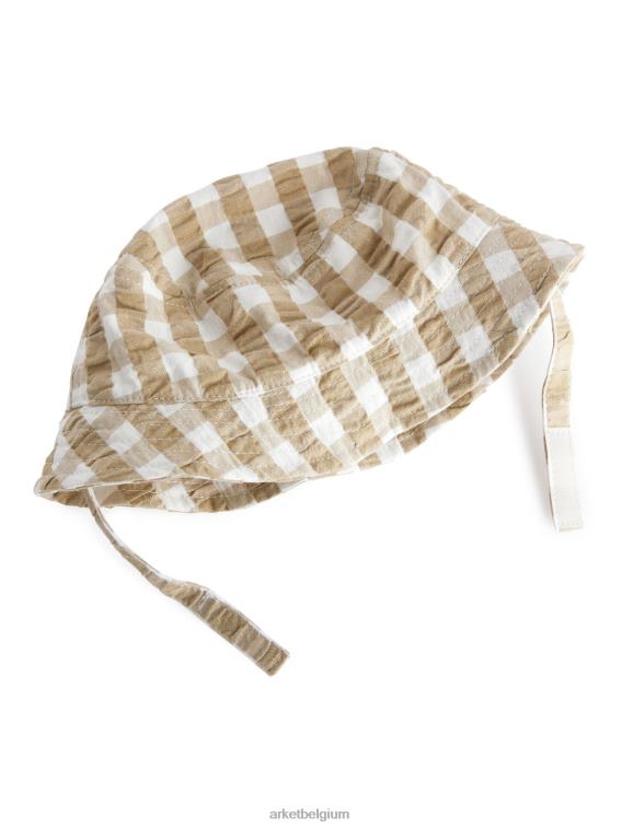 ARKET accessoires 0DXJP1691 beige/wit seersucker vissershoedje kinderen