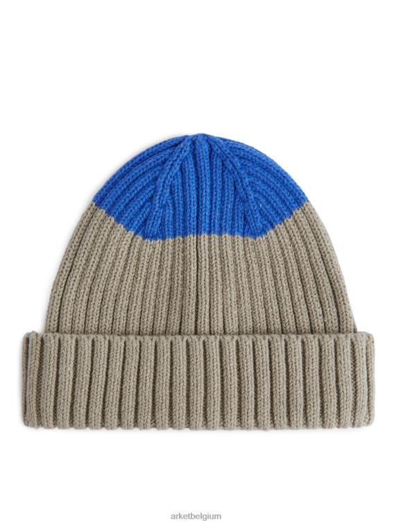 ARKET accessoires 0DXJP1776 blauw/beige ribgebreide babymuts kinderen