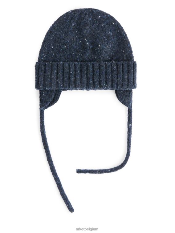 ARKET accessoires 0DXJP1777 donkerblauw Neps wollen muts met oorklep kinderen