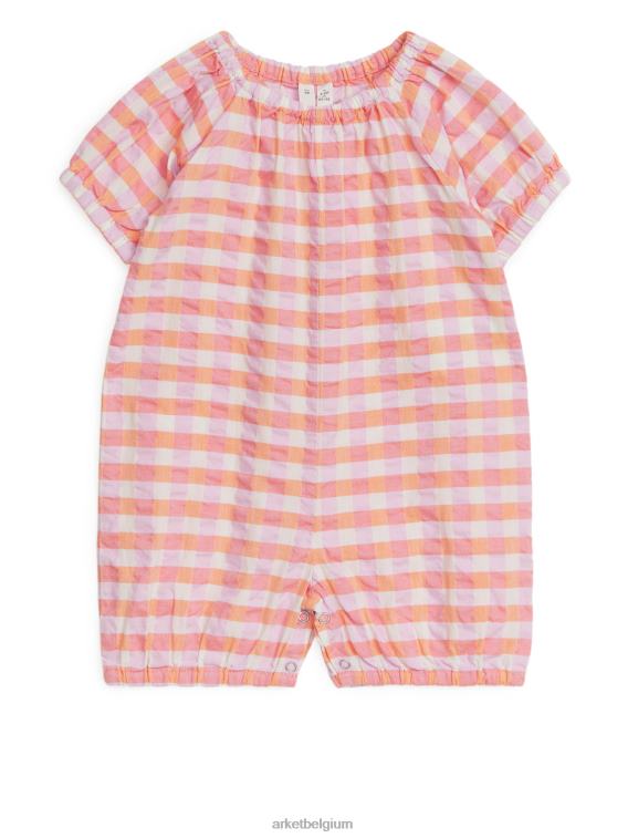 ARKET kleding 0DXJP1708 oranje/geruit seersucker rompertje kinderen