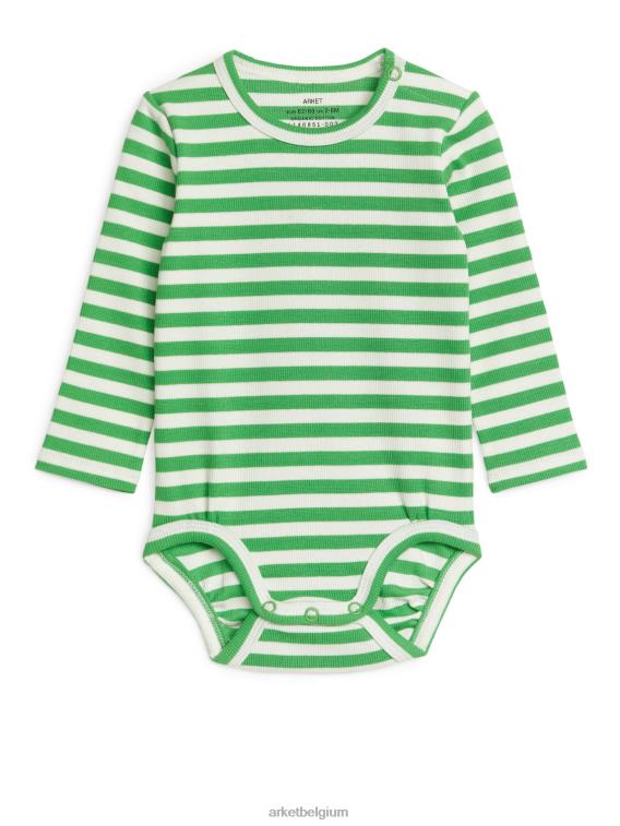 ARKET kleding 0DXJP1712 groen Wit geribde bodysuit met lange mouwen kinderen