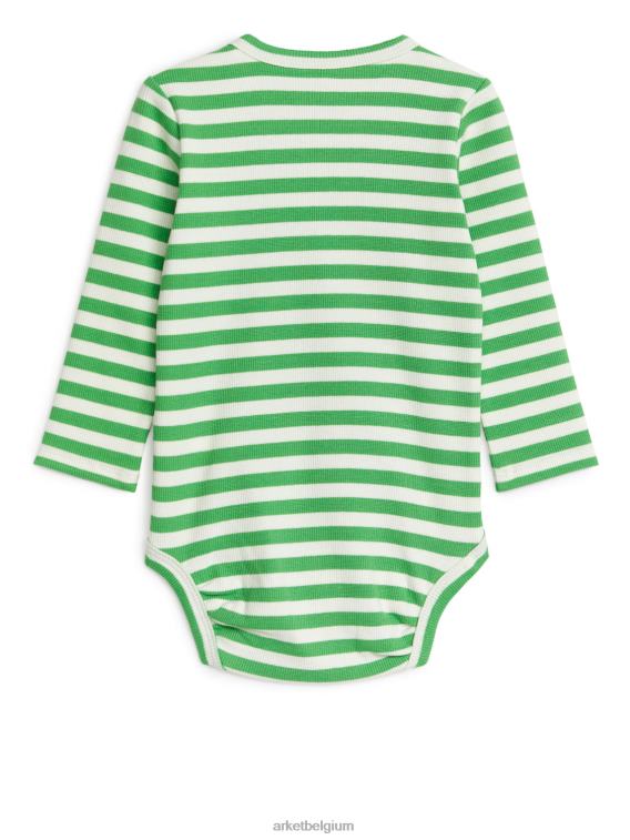 ARKET kleding 0DXJP1712 groen Wit geribde bodysuit met lange mouwen kinderen