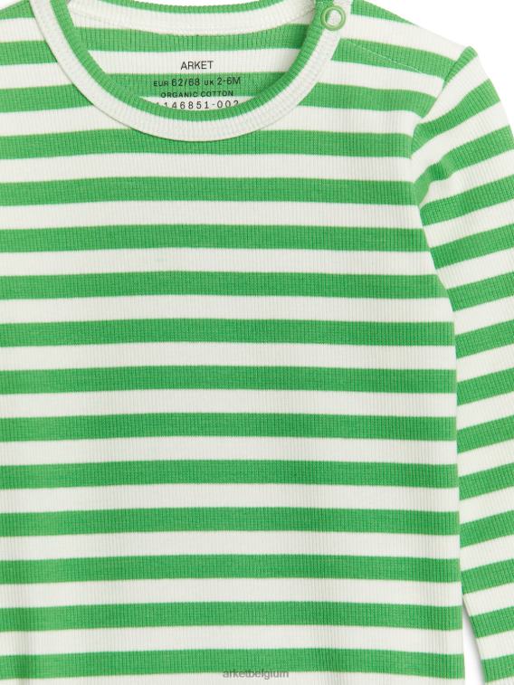 ARKET kleding 0DXJP1712 groen Wit geribde bodysuit met lange mouwen kinderen