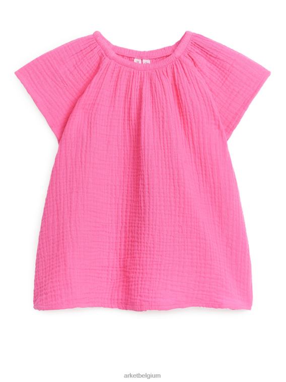 ARKET kleding 0DXJP1739 roze korte jurk van kaasdoek kinderen